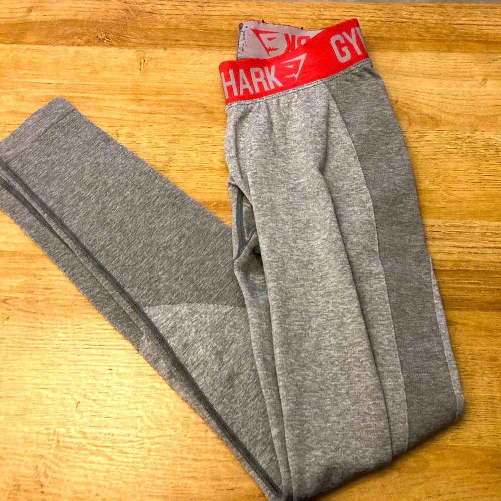 Gymshark Mark Gray Leggings with Pink Sherbet Band Size: xs